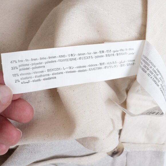 Zara Linen Blend Dress Pants Beige Mens 31 EU 40 Slim Fit - Picture 13 of 15